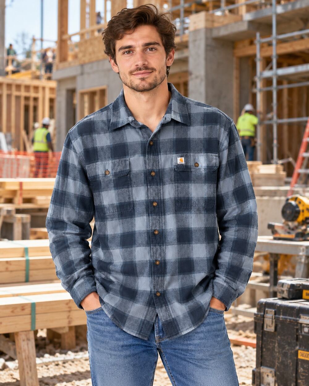 Carhartt Men’s XL Tall Hubbard Heavyweight Flannel Shirt Blue Plaid